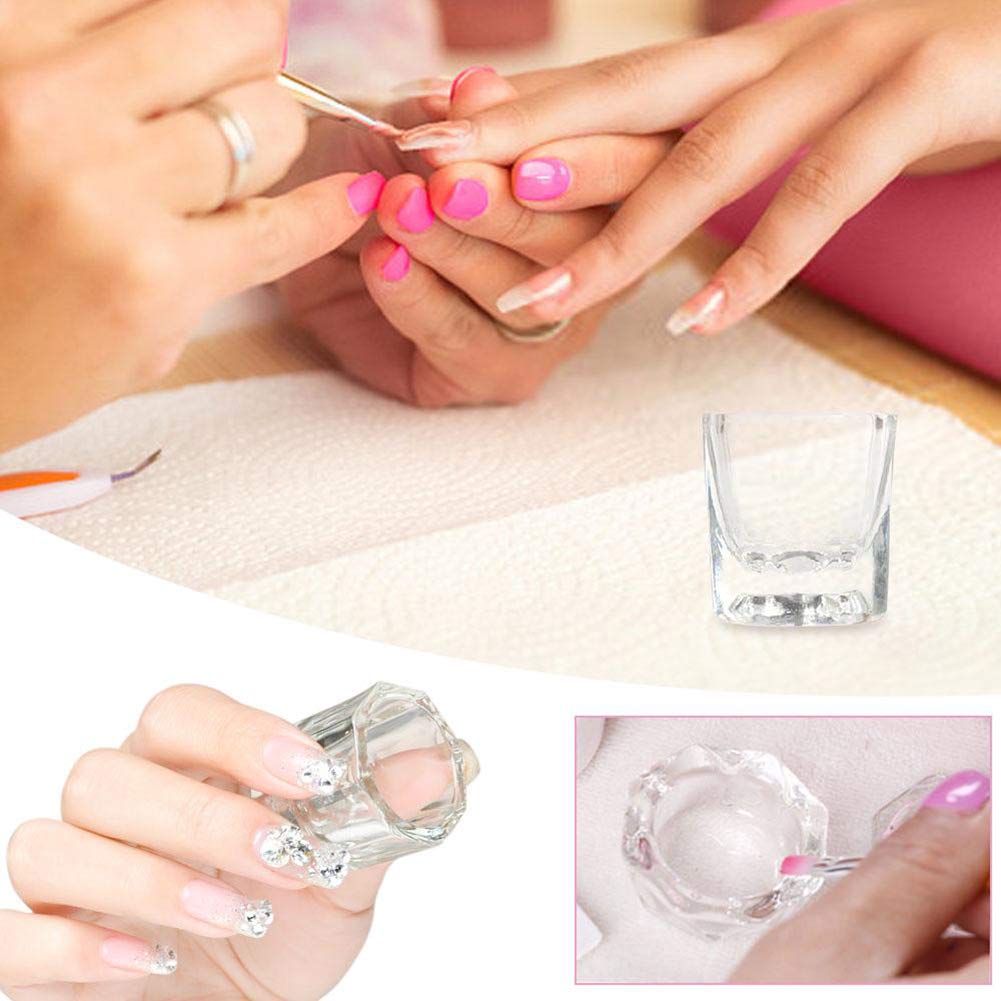 Bulex 2 Pack Dappen Dish Cups For Nail Art Acrylic Liquid - Clear Glass Nail Monomer Liquid Bowl Dampen Dish Acrylic Powder Hold