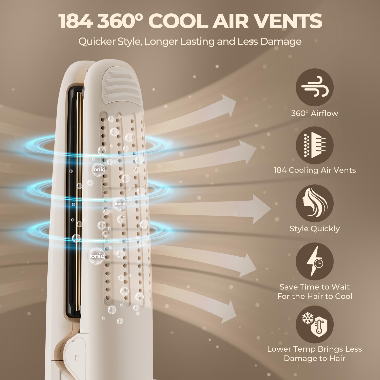 MiroPure Flat Iron Hair Straightener, Hair Straightener and Curler 2-in-1, 360 Airflow Styler with Cool Air for Curls, Titanium