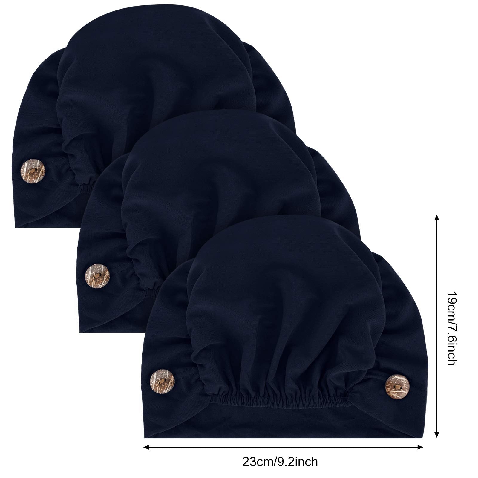 Geyoga 3 Pieces Bouffant Caps With Buttons Unisex Stretchy Headband Turban With Buttons For Women (Navy Blue)