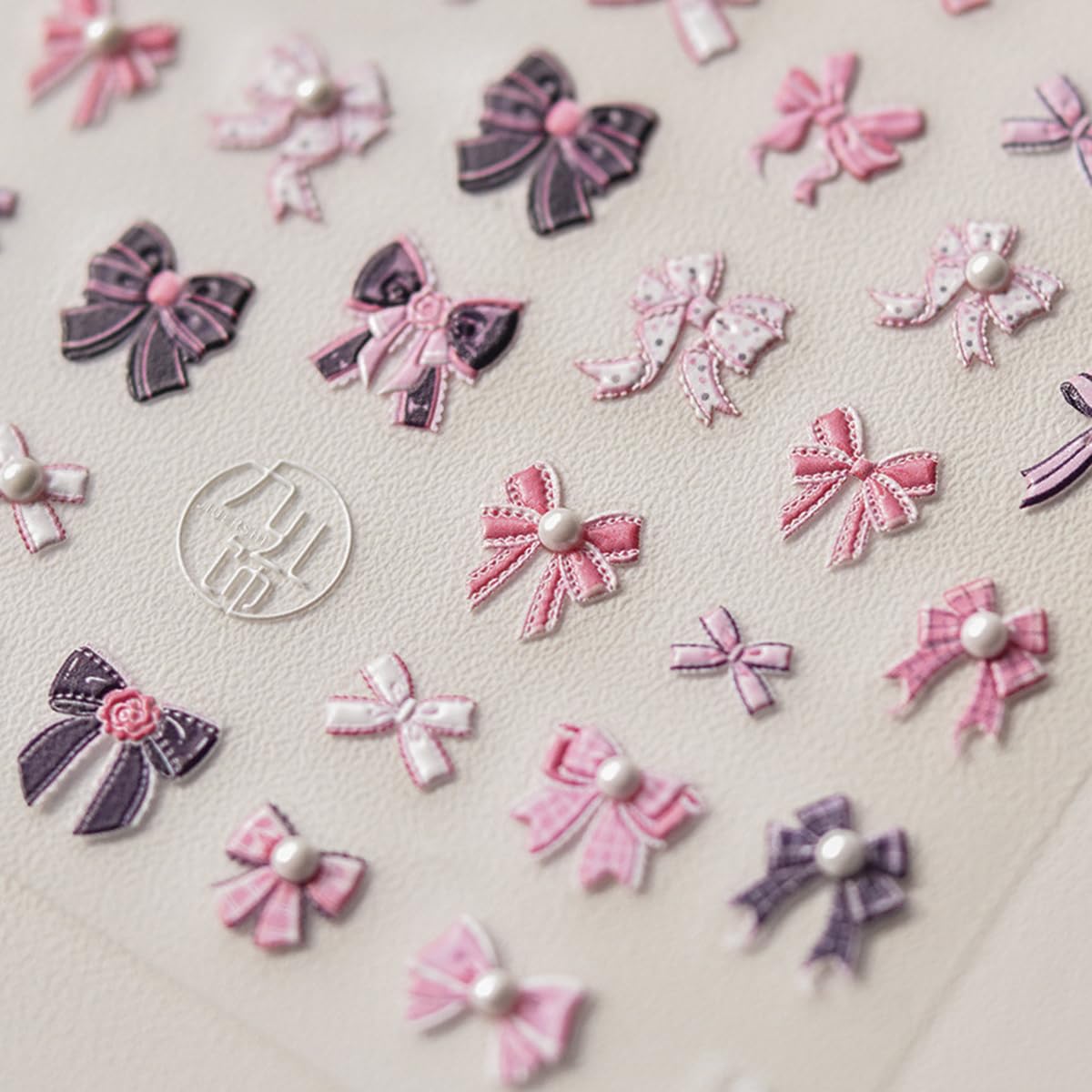 Pink Bow Nail Art Stickers 5D Embossed Kawaii Bow Nail Decals With Pearl 1Pcs Cute Pink Bowknot Valentines Nail Designs Adhesive