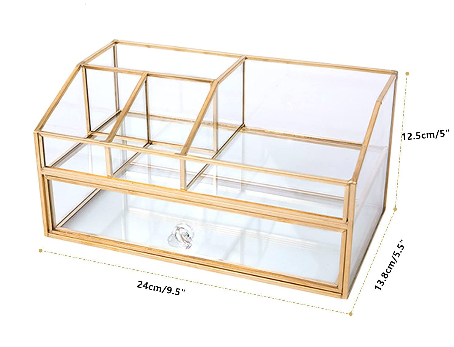bofeiull Glass Makeup Brush Holder, Makeup Brush Organizer Jewelry Display Box, Nordic Style Elegant Glass Makeup Organizer Nail