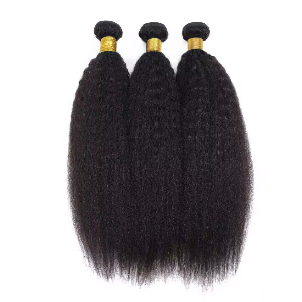 Huarisi Kinky Straight Bundles Kinky Straight Human Hair Bundles 100% Unprocessed Remy Virgin Hair Yaki Straight Human Hair Bund