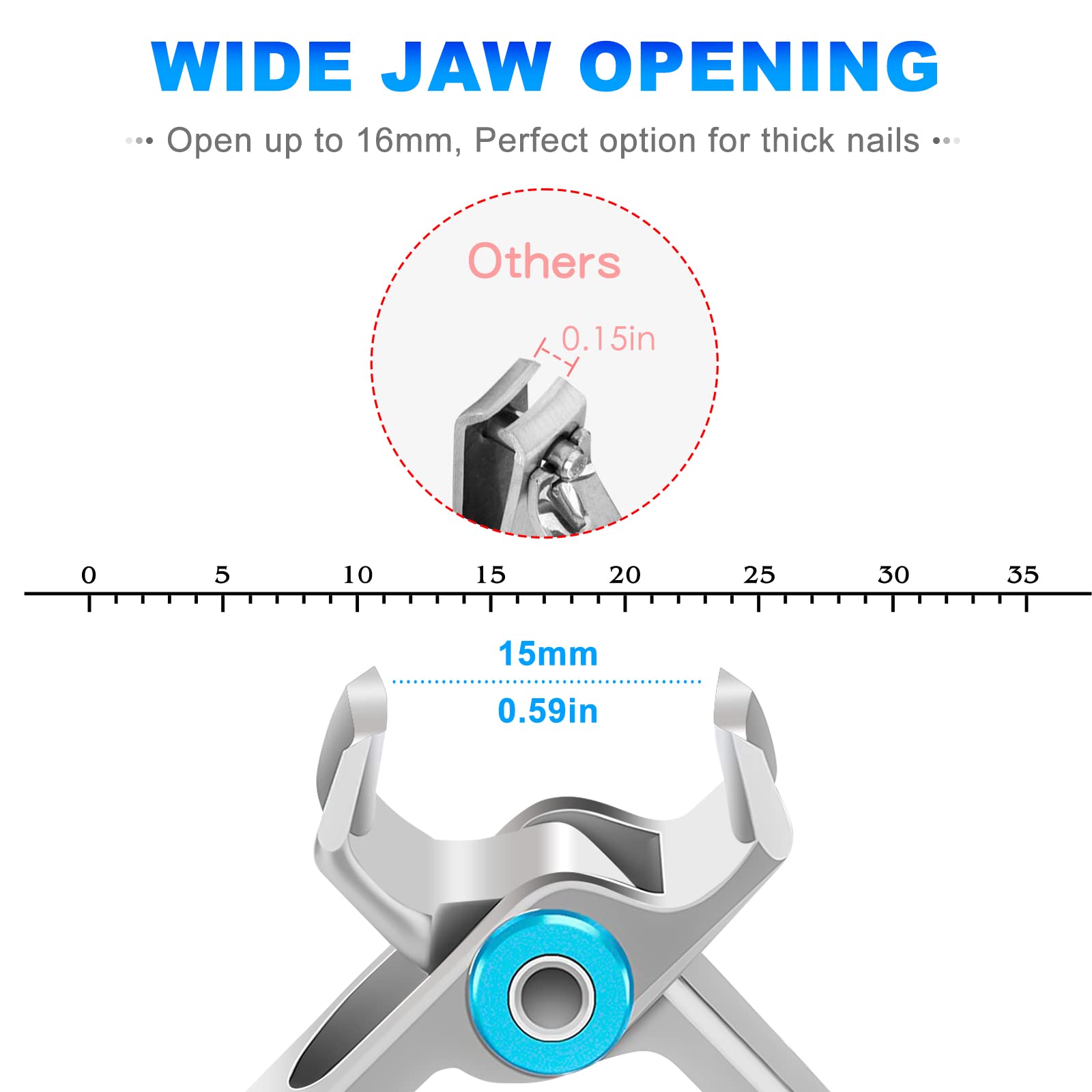 FUMAX Toenail Clippers for Seniors - Heavy Duty Stainless Steel, 15mm Wide Jaw, Long Handle, Silver