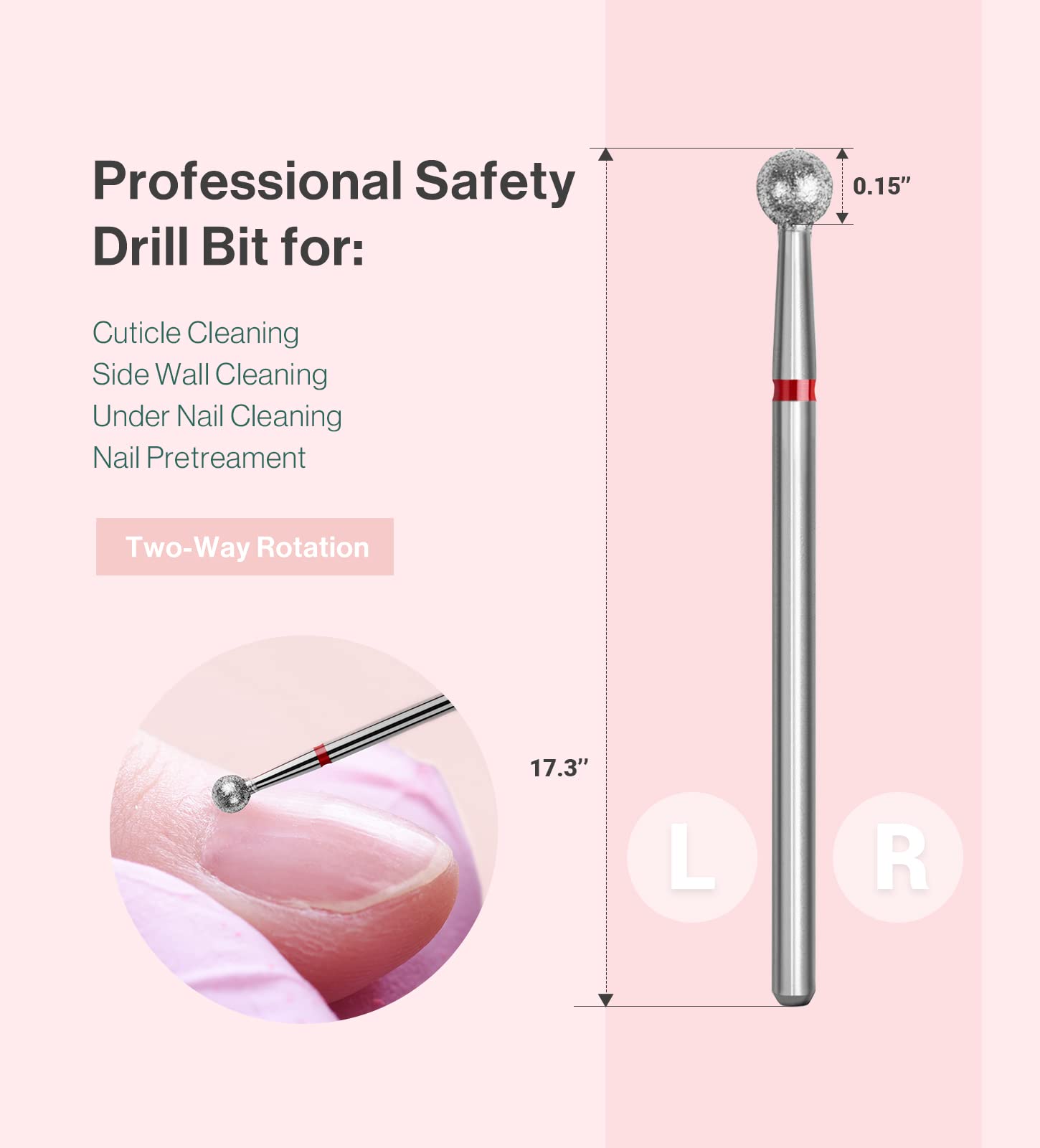 MelodySusie Ball Shape Cuticle Clean Nail Drill Bit 3/32 ' ', Professional Safety Carbide Diamond Nail Bit Nail Cleaner for Cuti