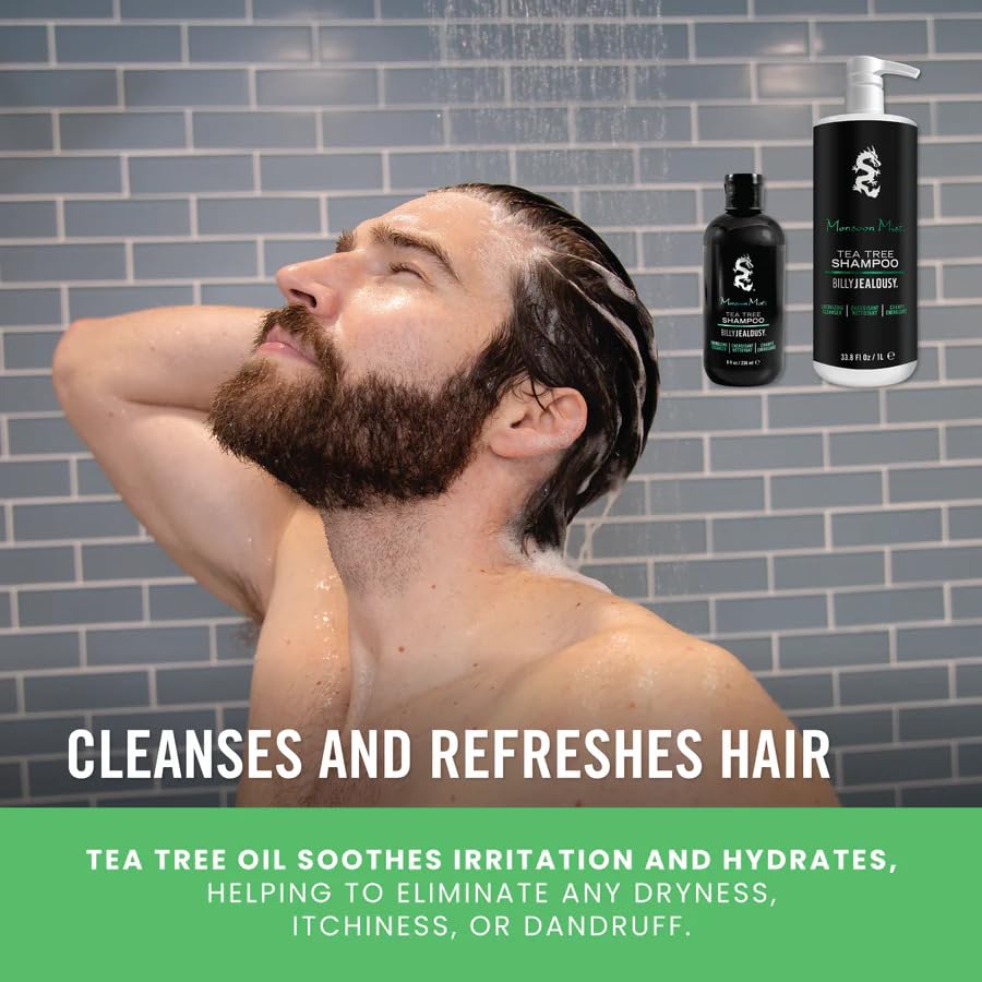 Billy Jealousy Monsoon Mist Tea Tree Energizing Men's Shampoo with Peppermint & Rosemary, Removes Oil Build-up and Soothes Scalp