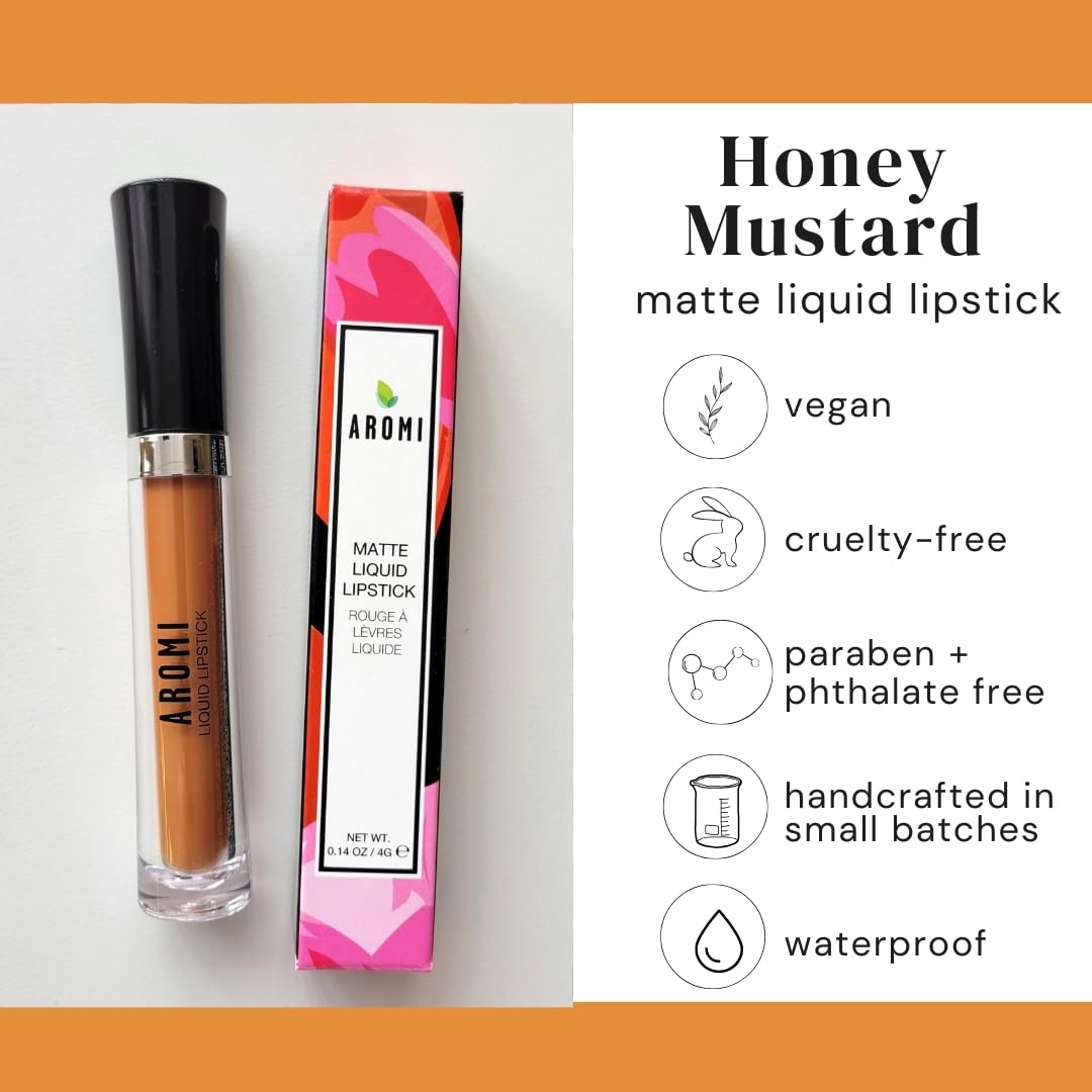 Aromi Matte Liquid Lipstick | Golden Apricot Lip Color, Long-Lasting, Smear + Smudge Proof, Waterproof, Paraben, Phthalate, + Gl