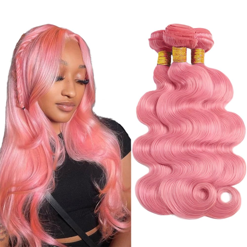 Pink Bundles Human Hair Body Wave Bundles Human Hair 18 20 22 Inch FuivJuix Unprocessed Brazilian Virgin Hair Light Pink Body Wa