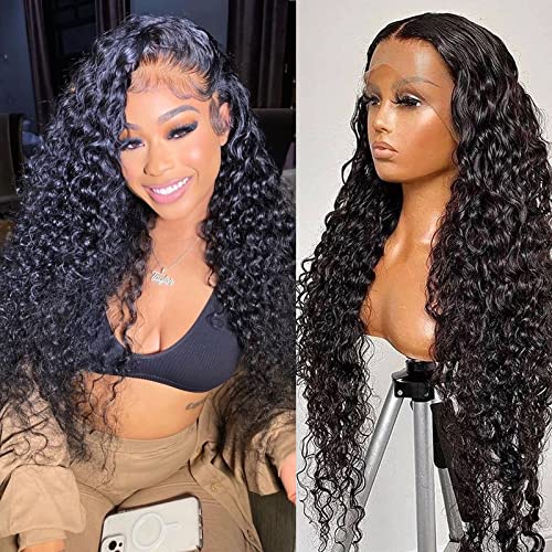 Snjon 13X6 Hd Transparent Lace Front Wigs Human Hair 180 Density Curly Lace Front Wigs Water Wave Wigs For Black Women Wet And W