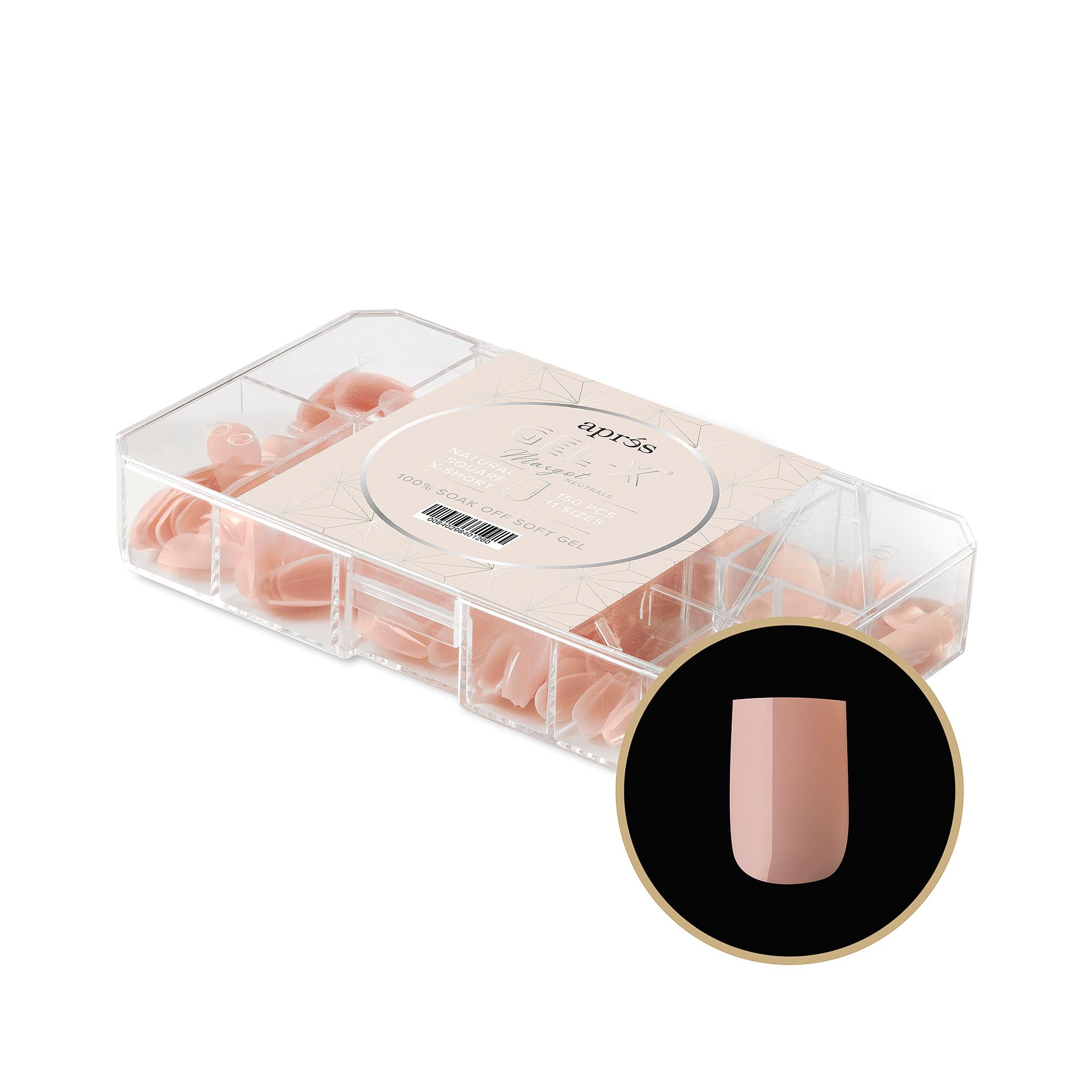 Apres Neutrals Gel-X Margot Box Of Press On Nails, 11 Sizes 00-9, Soft Gel Nail Tip Box (150pcs) (Natural Square Extra Short, 15