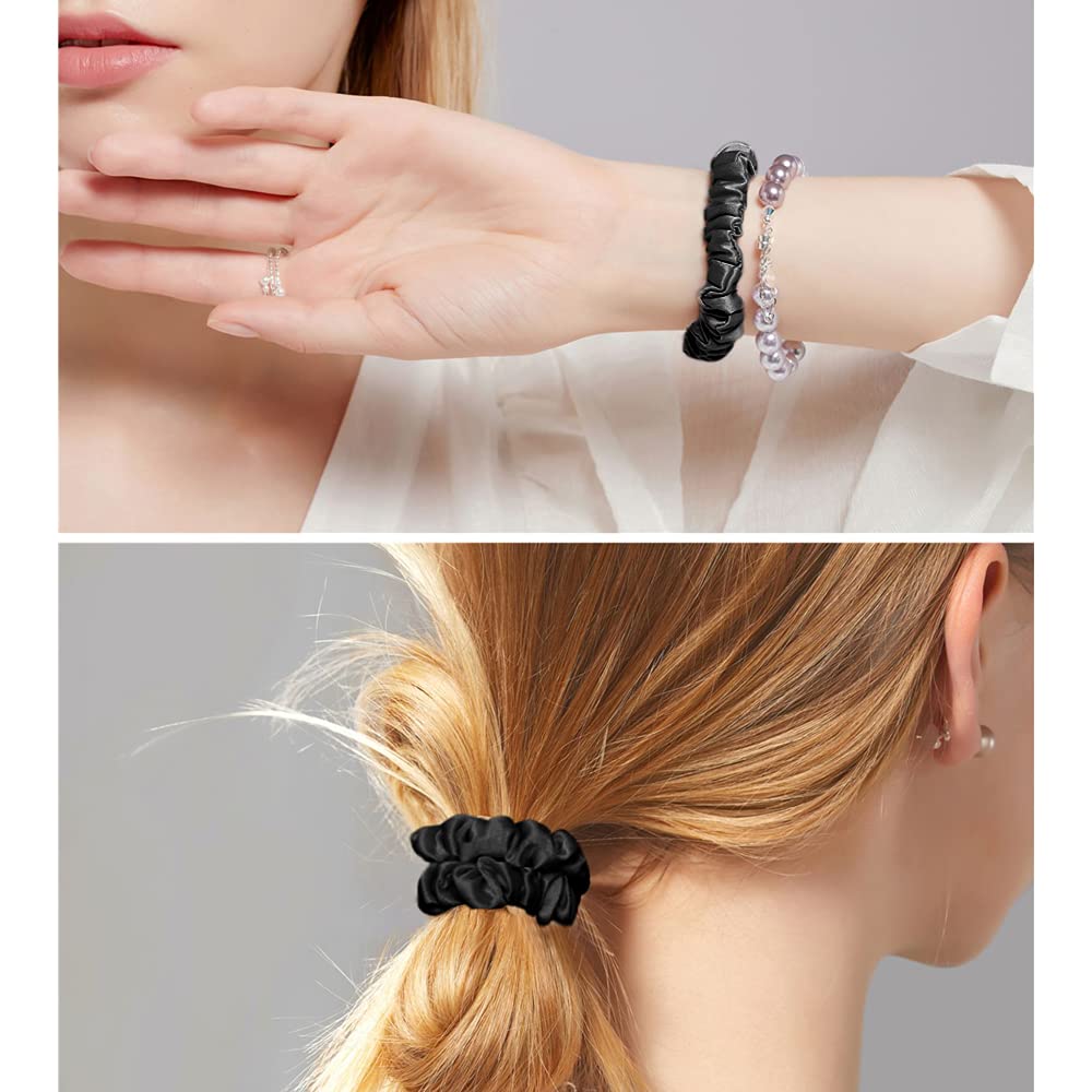 OLESILK Mulberry Thick Black Silk-Scrunchie for Women, Silk Hair Scrunchies for Curly Hair, Silk Hair Ties, Silk Elastics Ponyta
