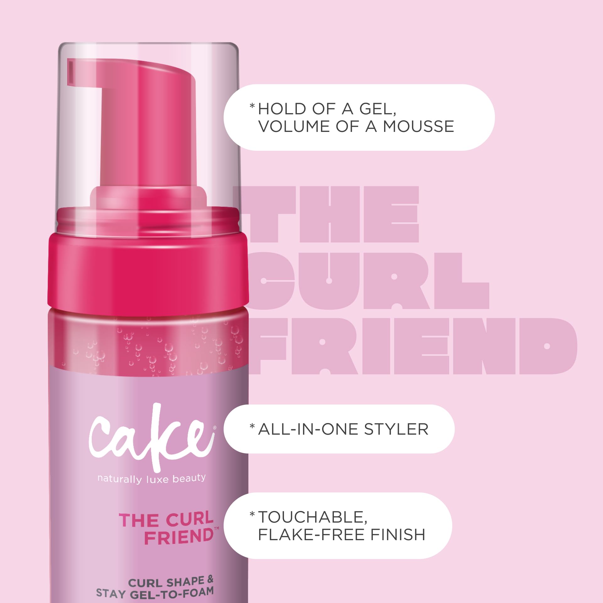 Cake Beauty Gel-to-Foam Styler, The Curl Friend - Volumizing & High Hold Gel to Foam - Flake Free Frizz Control - Infused with C