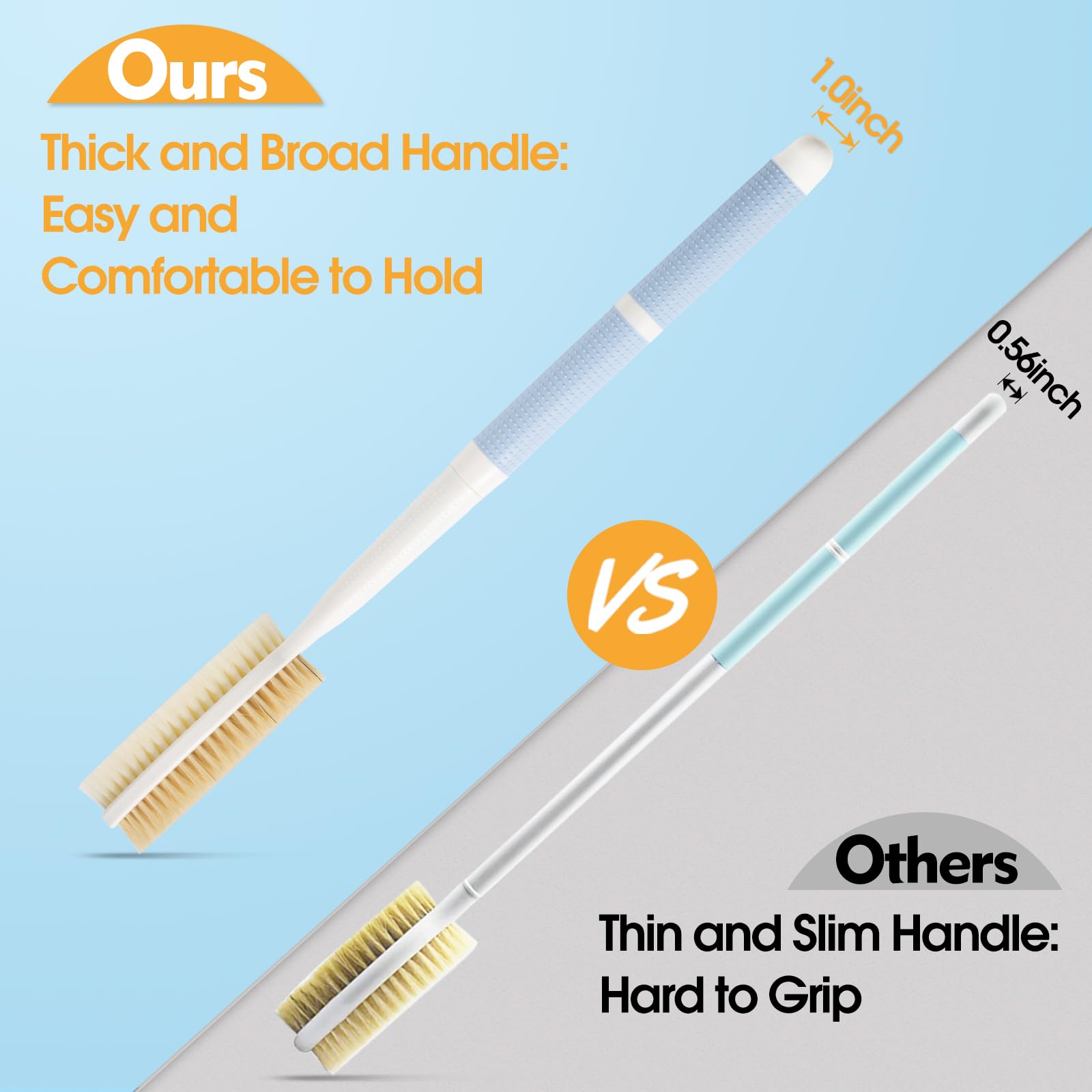 Backski Back Scrubber Anti Slip For Shower With Detachable Brush Head,19'' Shower Brush With Soft And Stiff Bristles,Long Handle