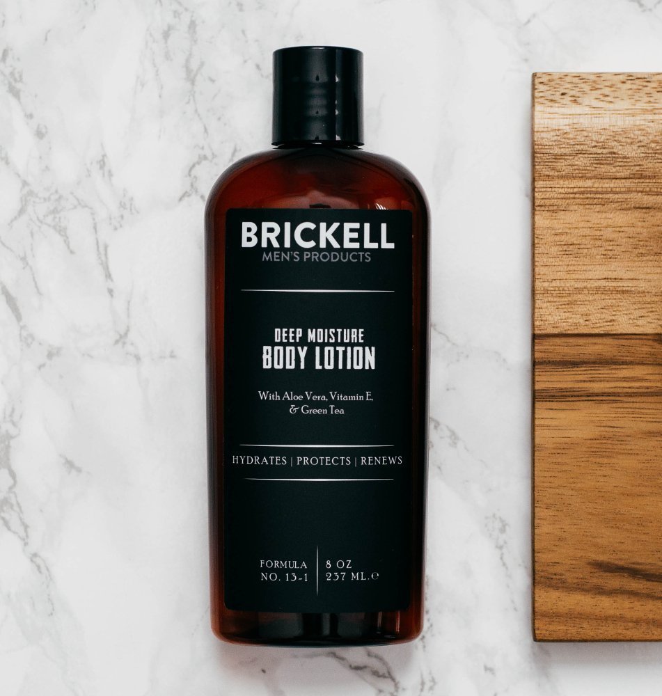 Brickell Men's Deep Moisture Body Lotion for Men, Natural and Organic Protects and Hydrates Dry Skin, 8 Ounce, Unscented