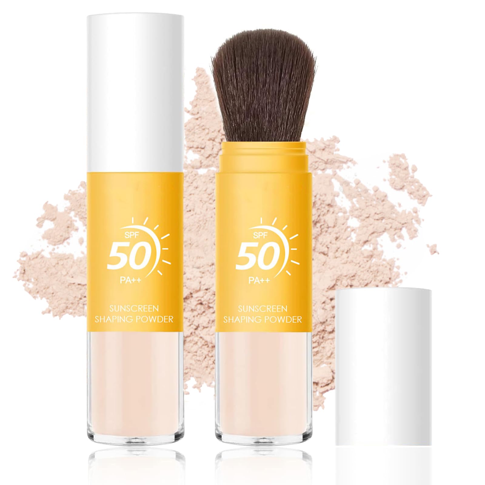Mineral Sunscreen Setting Powder SPF 50, Mineral Brush Powder Oil Control Natural Matte Finish Loose Powder with Sunscreen Brush