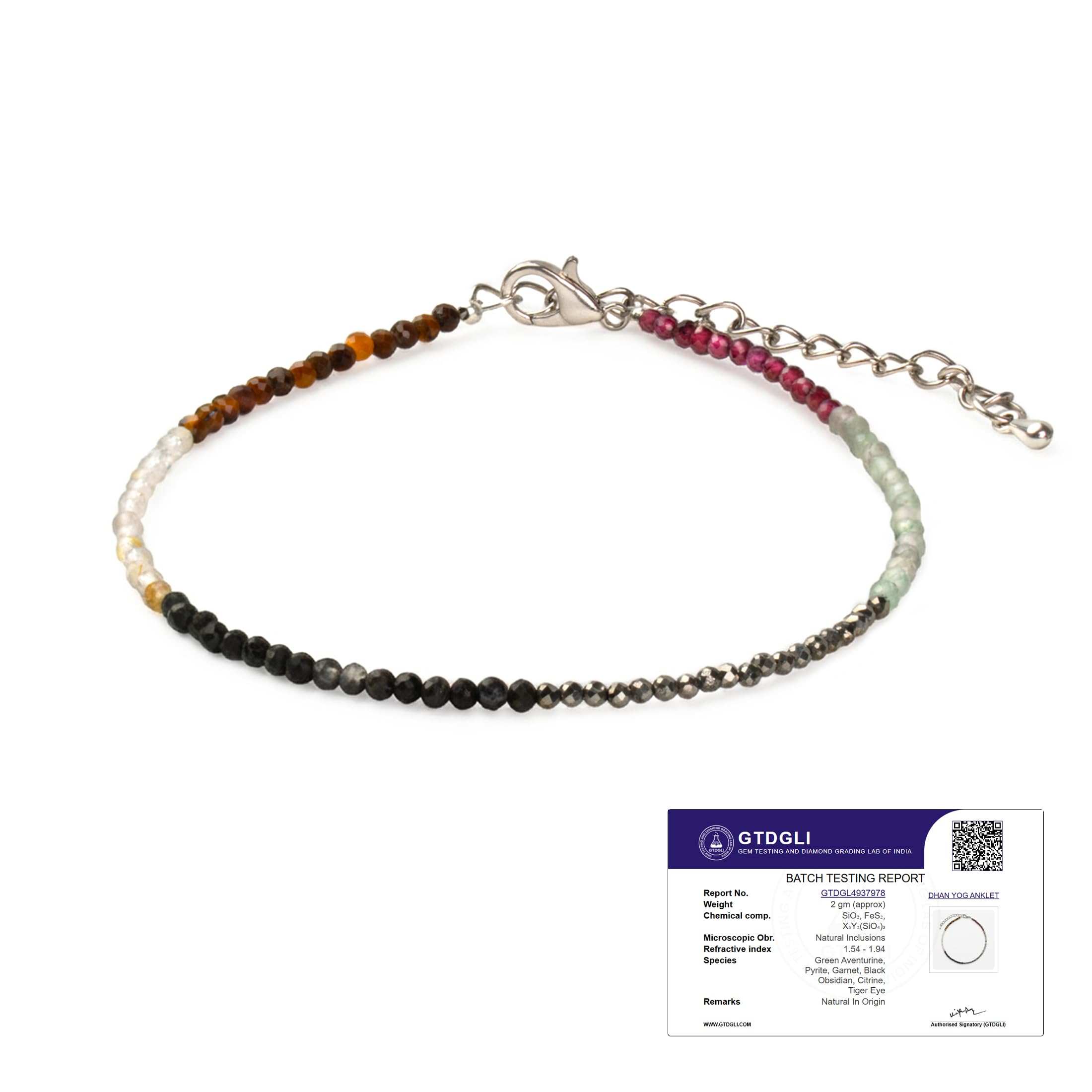Astrotalk Dhan Yog Anklet | Pyrite, Jade, Tiger Eye, Citrine, Clear Quartz, Green Aventurine Bracelet for Wealth, Prosperity & Growth | Anklet for Women | Jewellery for Women | Gift for Woman