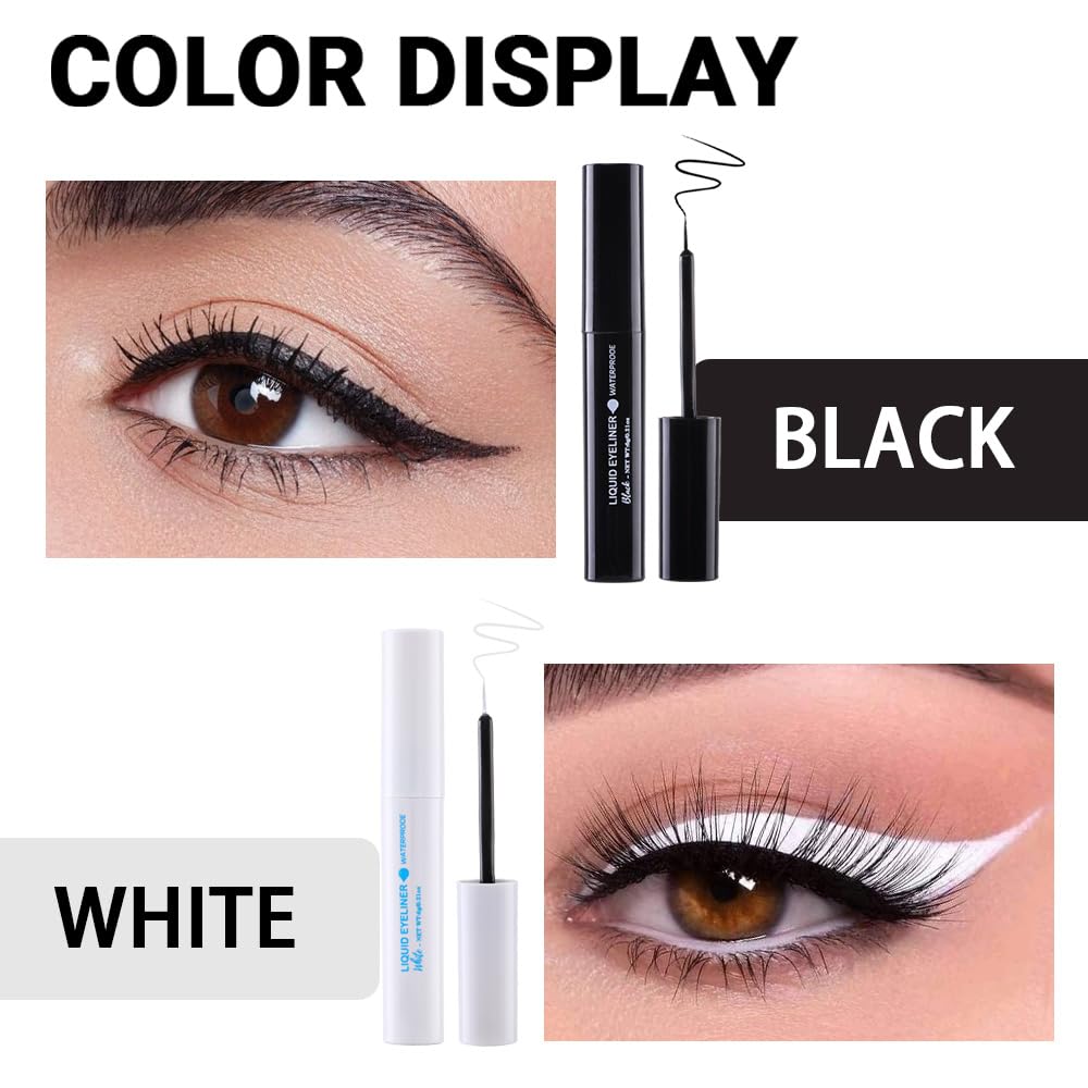 Amy'S Diary 2 Pcs Black&White Liquid Eyeliner Set, Matte Eyeliner Set Eye Liners For Women Waterproof Longlasting Delineadores D