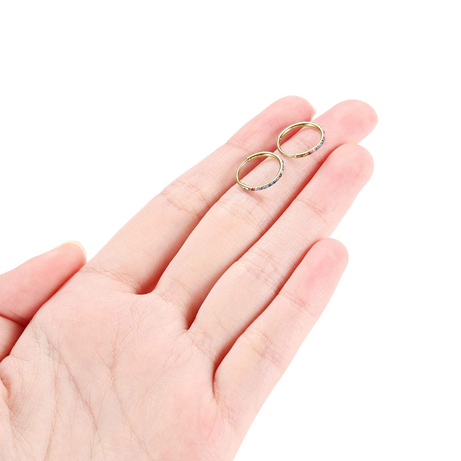 FUNLMO 18g Cartilage Earring Hoop Nose Rings 18 Gauge Nose Ring Hoop Daith Helix Earrings Forward Helix Earring Rainbow CZ Rook