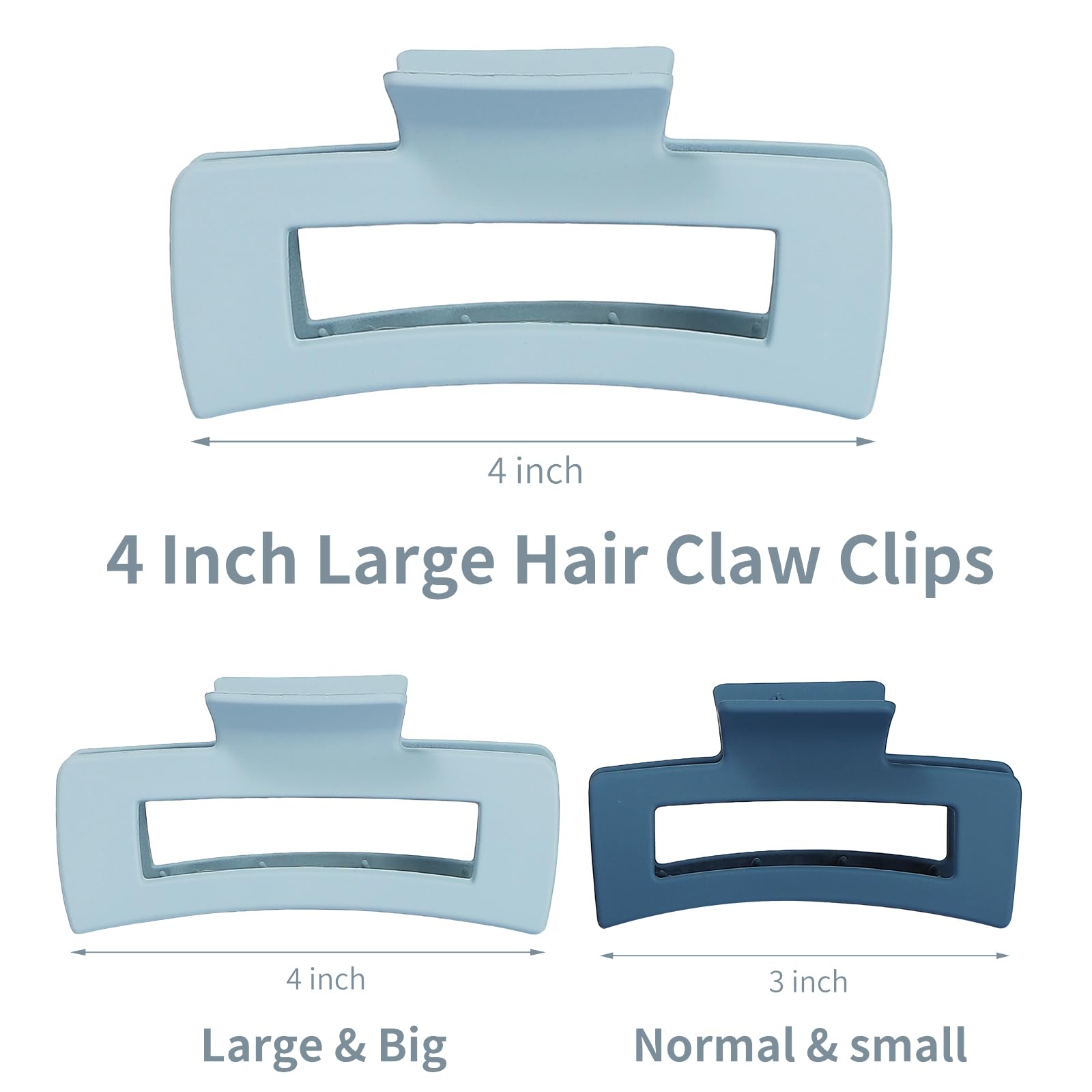 Sisiaipu Hair Clip, 4.1 Inch Large Square Hair Claws Clips 12 Pcs For Thick Hair - Blue, For Women And Girls