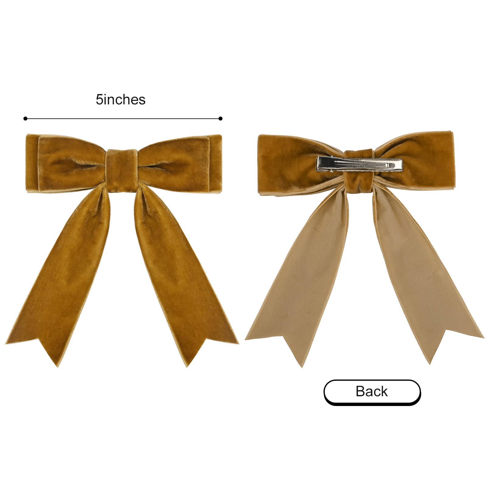 2Pcs 5'' Velvet Brown Hair Bows Girls Hair Clips Ponytail Holder Accessories For Girls Toddlers