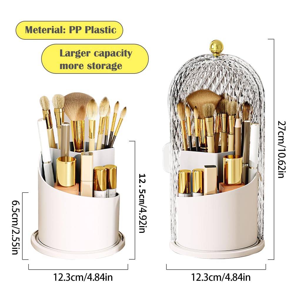 JIANGLAI Makeup Brush Holder with Lid, 360 Rotating Multifunction Clear Dustproof Skincare Cosmetic Tools Storage Organizer for