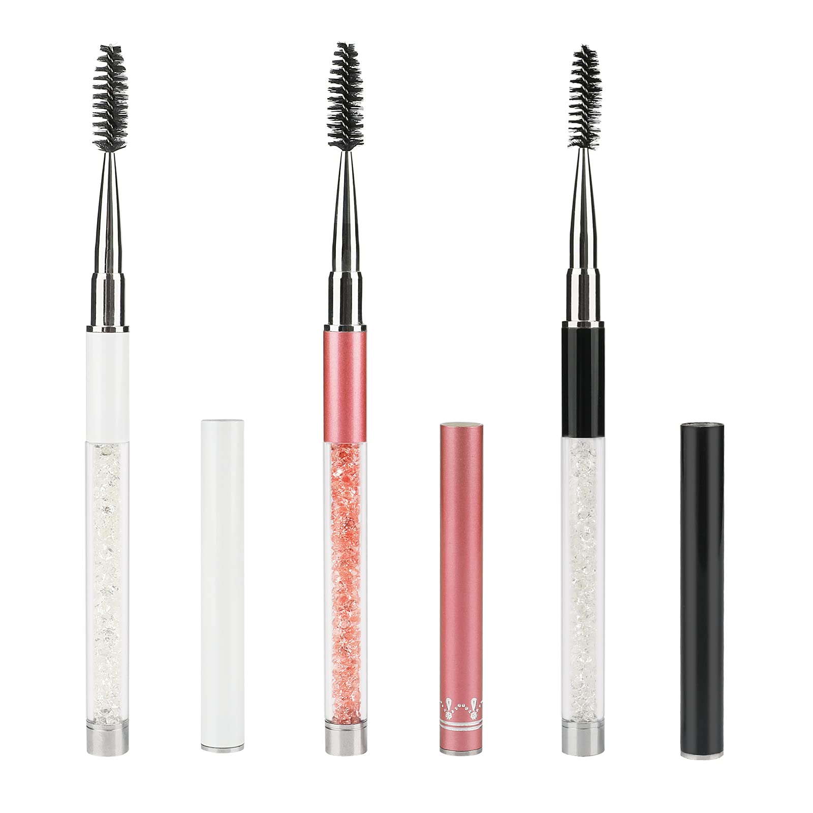 G2Plus 3Pcs Eyelash Brushes With Cap, Eye Brow Brush, Eyelash Mascara Brushes Wands Applicator Makeup Tools For Travel