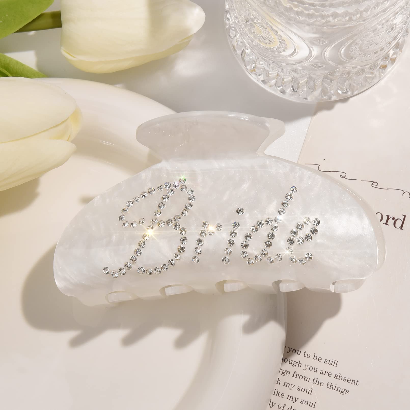 Bride Claw Hair Clip, Aileam White Acrylic Hair Clip Banana Barrettes, Rhinestone Bride Logo, Bachelorette Party Decorations Bri