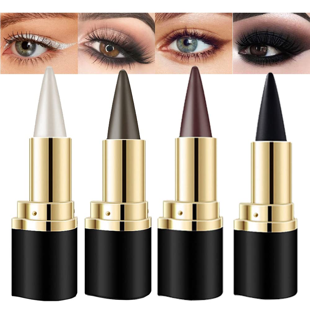Kaely 4Pcs Black Brown Silver Gray Gel Eyeliner Pencil Set,Eye Liner Waterproof Smudge Proof,Cat Eye Makeup Stencil,Eye Black Sm