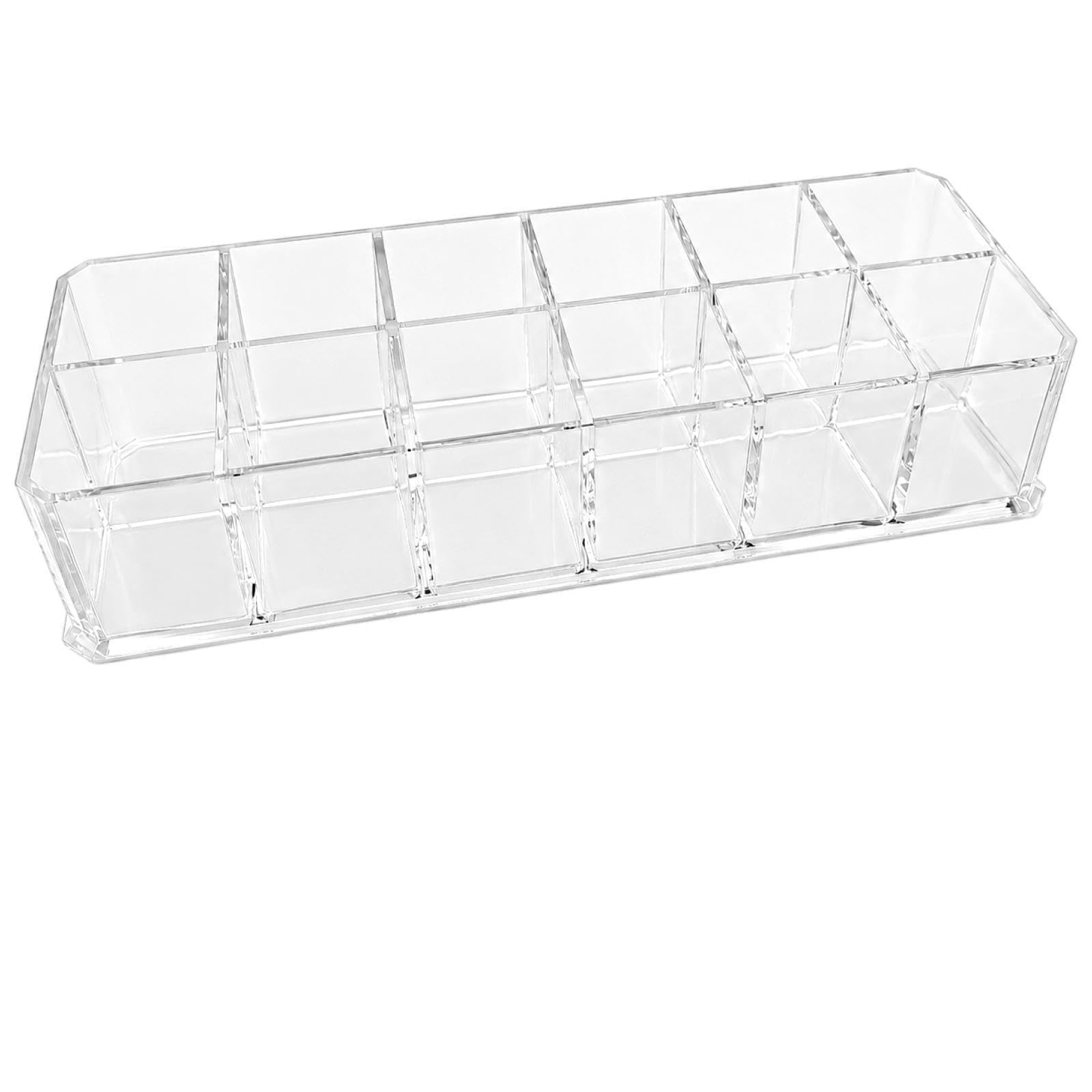 Skdqiee 2 Pcs Clear Lipstick Organizer, 12Slot Lip Gloss Storage Holder, Thickened Plastic Display Stand for Dresser, Vanity, a