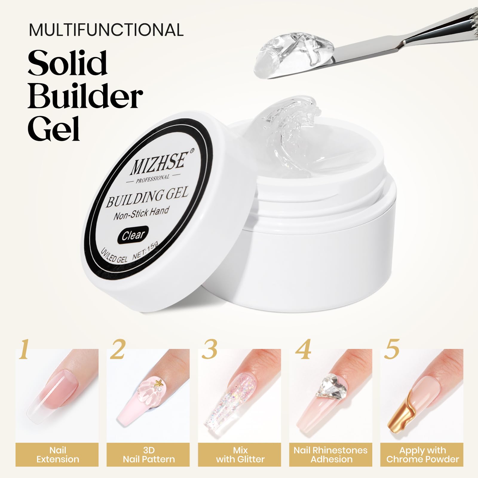 Mizhse Solid Builder Gel For Nails, Non-Sticky Hard Gel Sculpting Gel, 3D Gel Nail Art Building Gel Carving Gel Modeling Gel Nai