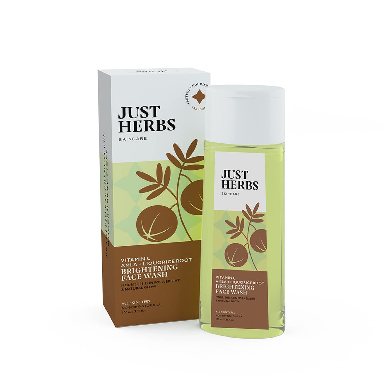 Just Herbs Brightening Face Wash With Vitamin C Amla & Liquorice Root For Men & Women | Hydrates Skin, Reduces Hyperpigmentation