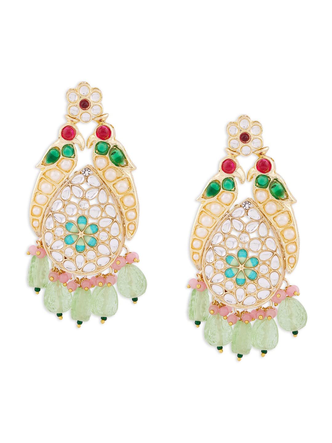 Zaveri Pearls Multicolor Stones & Beads Drop Parrot Inspired Dangle Earring For WomenZpfk13792