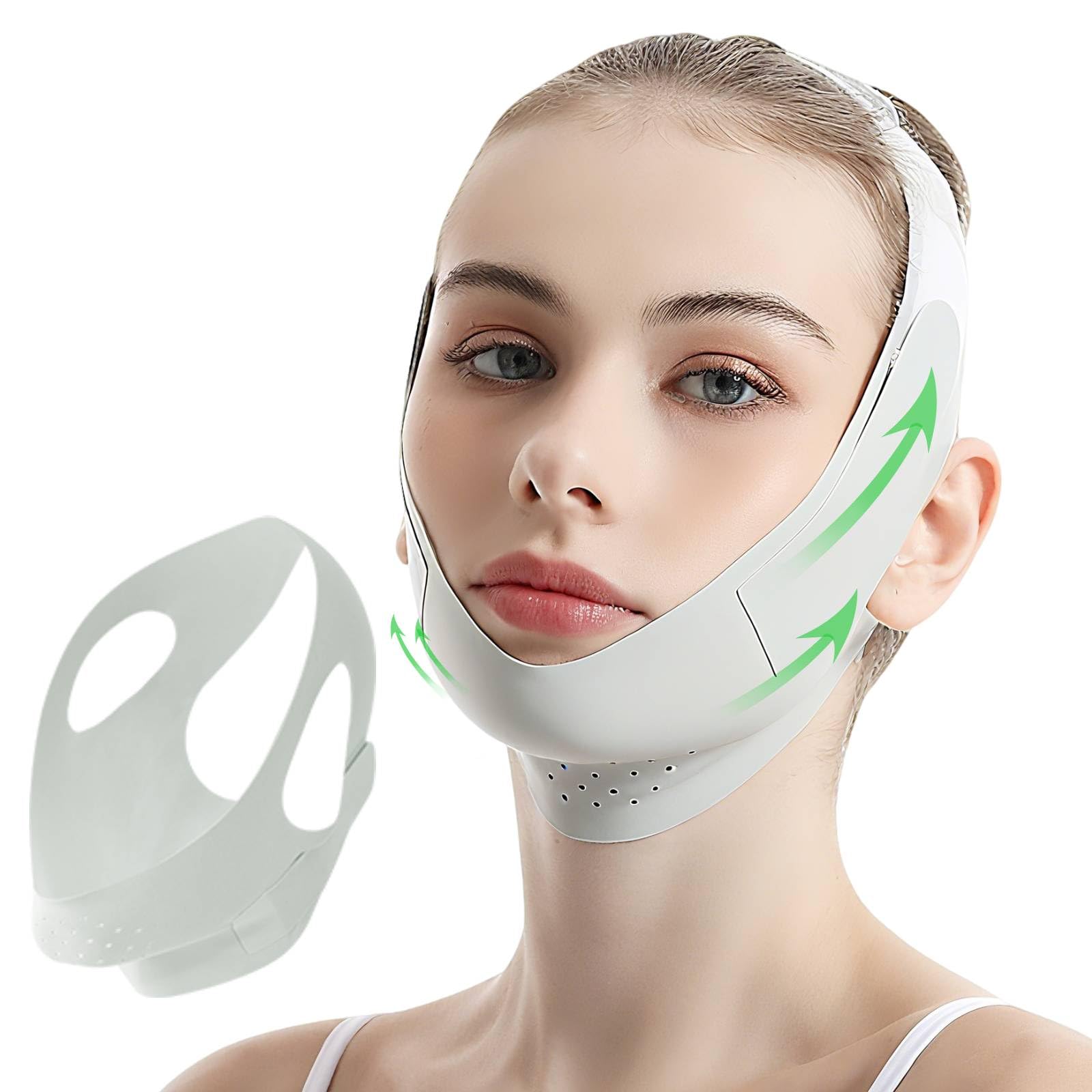 Reusable Facial Lifting Belt, V Line Lifting Mask with Chin Strap for Sleeping, Jaw Exerciser VShaped Double Chin Reduce (Green