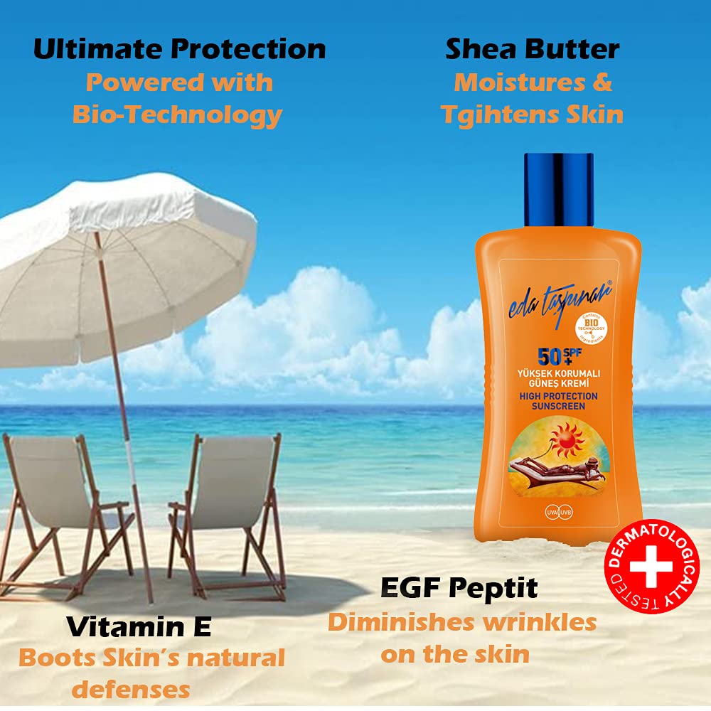 Eda Taspinar High Protection Sunscreen Lotion SPF 50+ Sensitive Skin|Face & Body | UVA/UVB Protection | Bio Techonolgy Ingredien