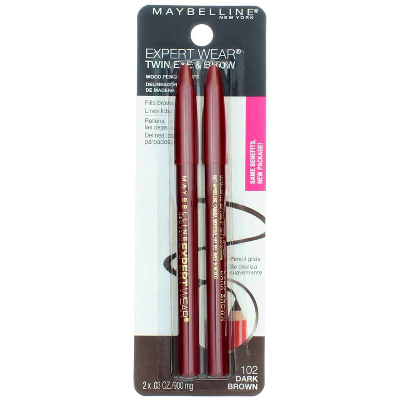 2 Packs  Maybelline New York Expert Wear Twin Brow & Eye Liner Pencils Dark Brown  4 Pieces