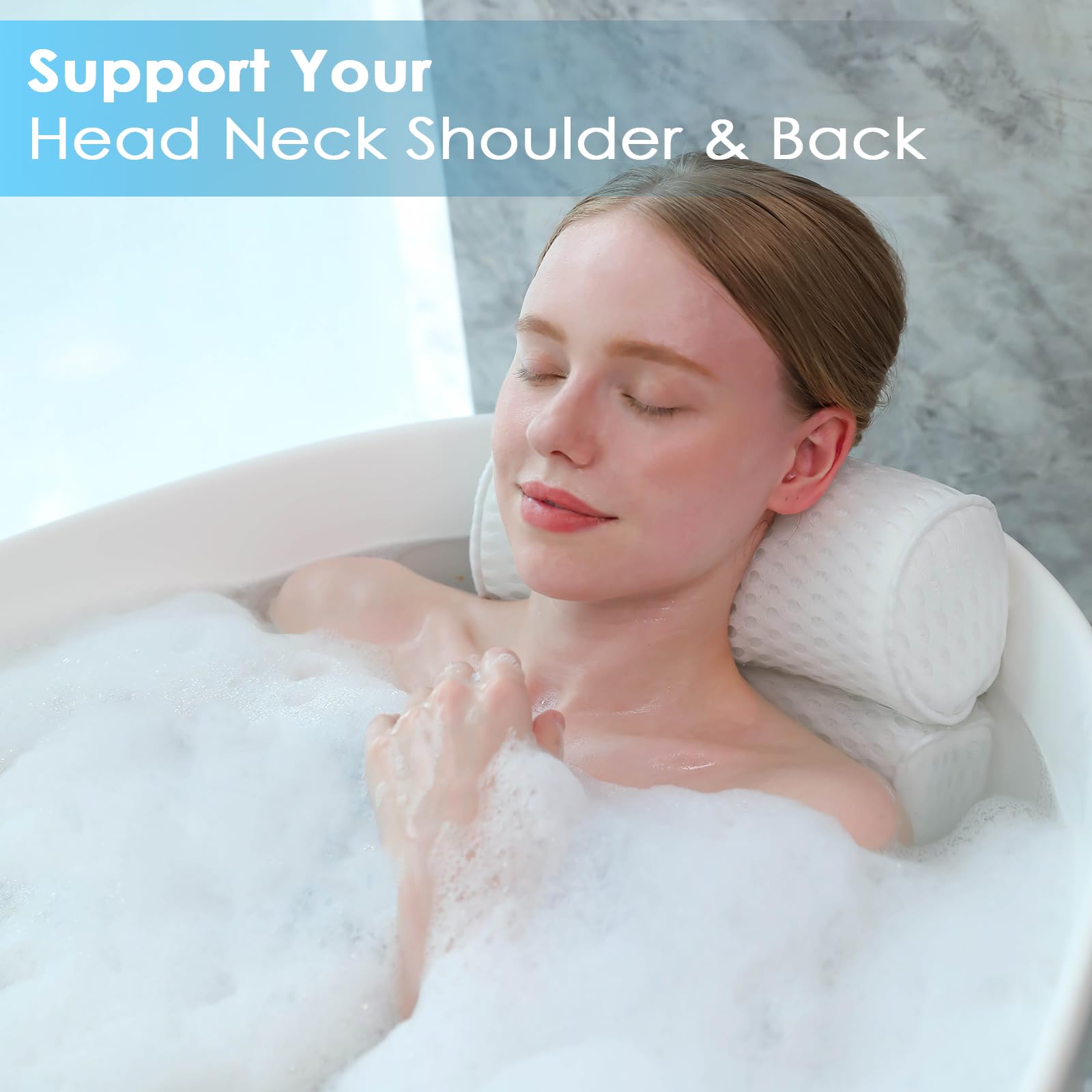 Aeroivi Bathtub Pillow Headrest Bath Pillows For Tub Neck And Back Support With Non Slip Suction Cups Spa Bath Cushion Relaxing
