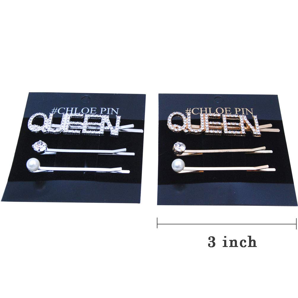 Luxxii Rhinestone Crystal Decorated Hair Barrette Clip Hair Pin (Pack 2, Silver & Gold Tone)