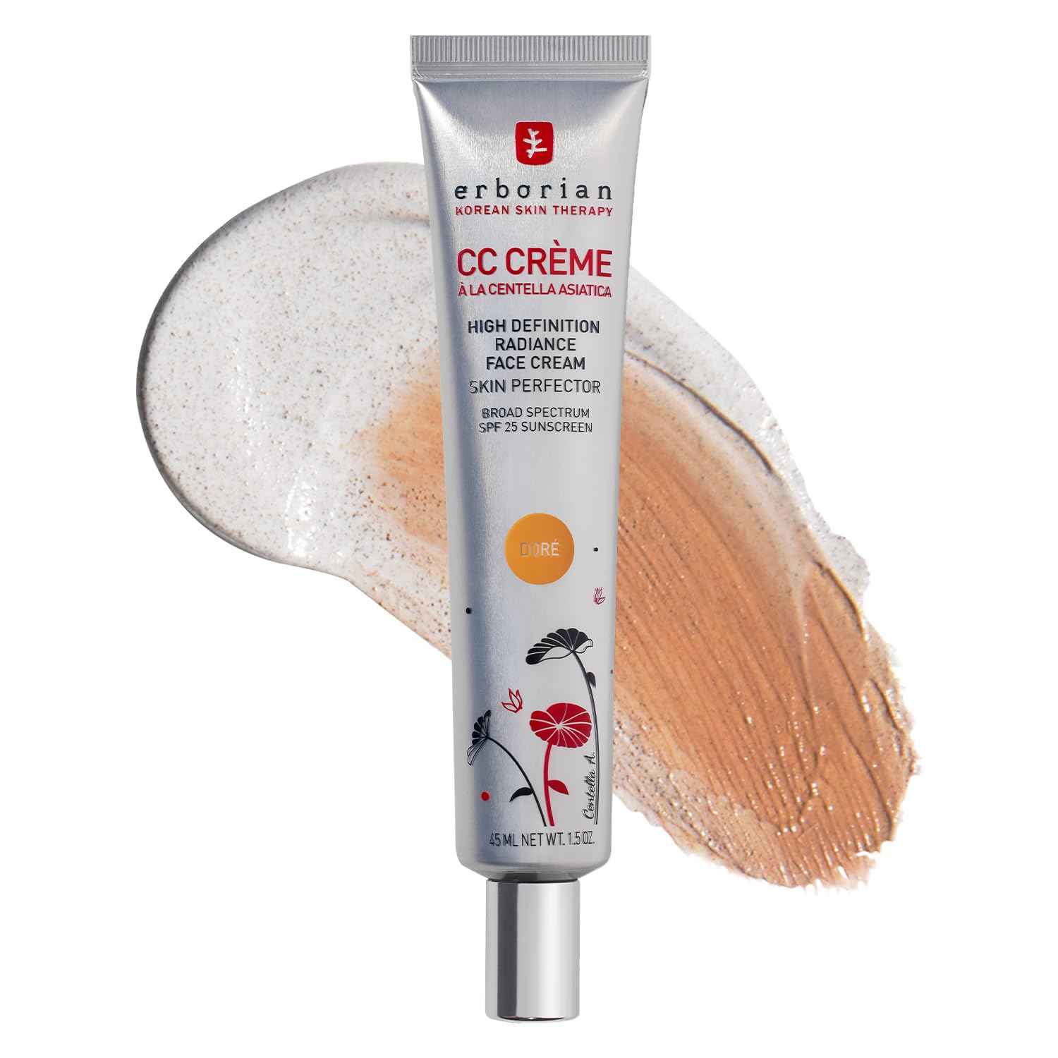 Erborian Color Correcting Cc Cream With Cica, Tan (Dore) - Lightweight Multi-Purpose Foundation With Illuminating Finish Soothes