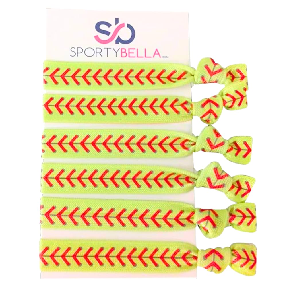 Infinity Collection Softball Hair Ties, Yellow, 6 Count, Softball Player and Softball Teams Accessories