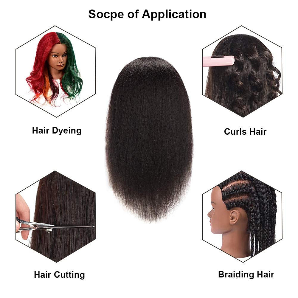 Mankainhead 100% Real Hair Mannequin Head,Training Manikin Cosmetology Doll Head,Hairdresser Girls Practice Braiding Hairstyling