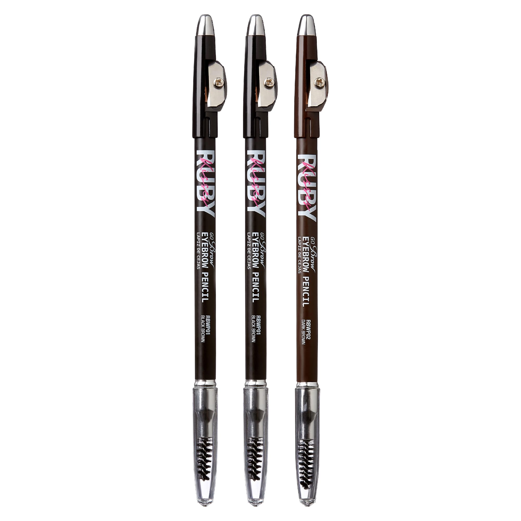 Ruby Kisses GoBrow Eyebrow Pencil, Sharpenable, Longwear, Long Lasting Eyebrow Wooden Pencil for NaturalLooking Brows 3 PACK (D