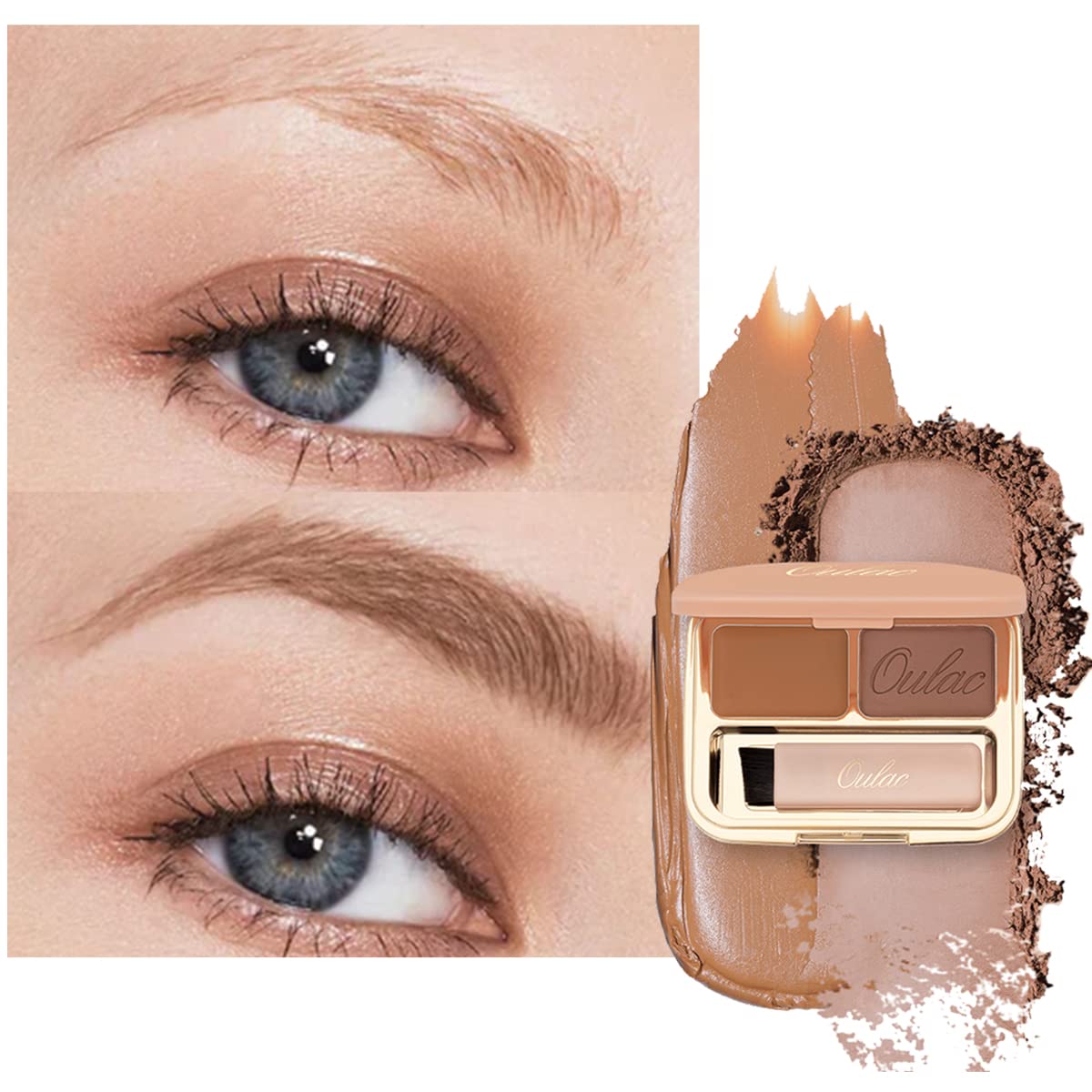 Oulac Waterproof Brown Eyebrow Powder Kit With Brow Brush 2 In1 Long Lasting Instant Eyebrow Pomade & Powder Natural Makeup For