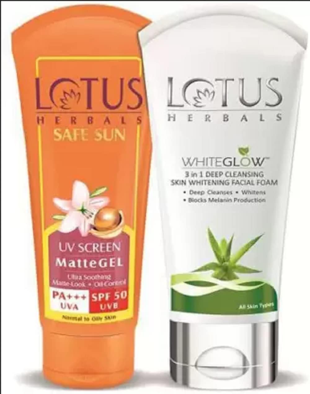 Lotus Herbals Safe Sun Uv Screen Mattegel For All Skin Types Spf 50 Pa+++ (100 G) And White Glow 3 In 1 Deep Cleansing Skin Whi