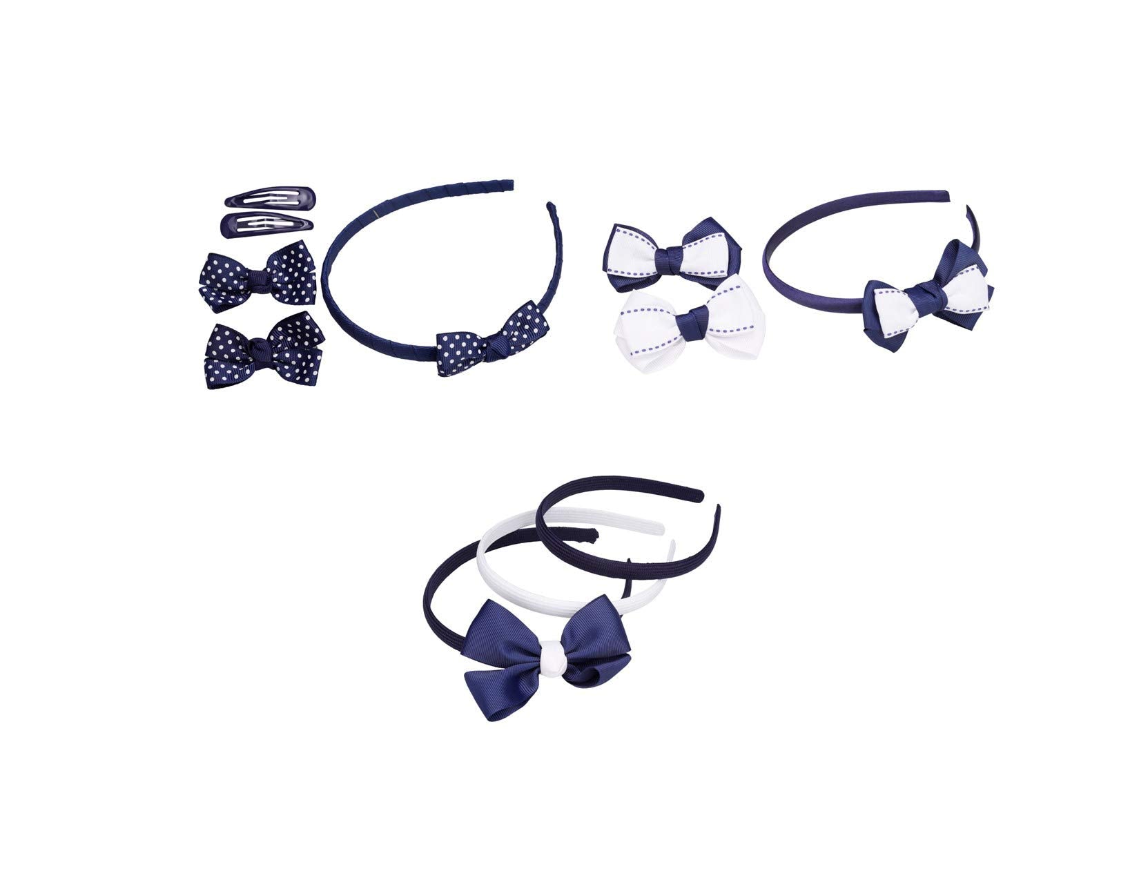 French Toast Girls School Uniform Headbands and Bow Clips, 3pack, Navy