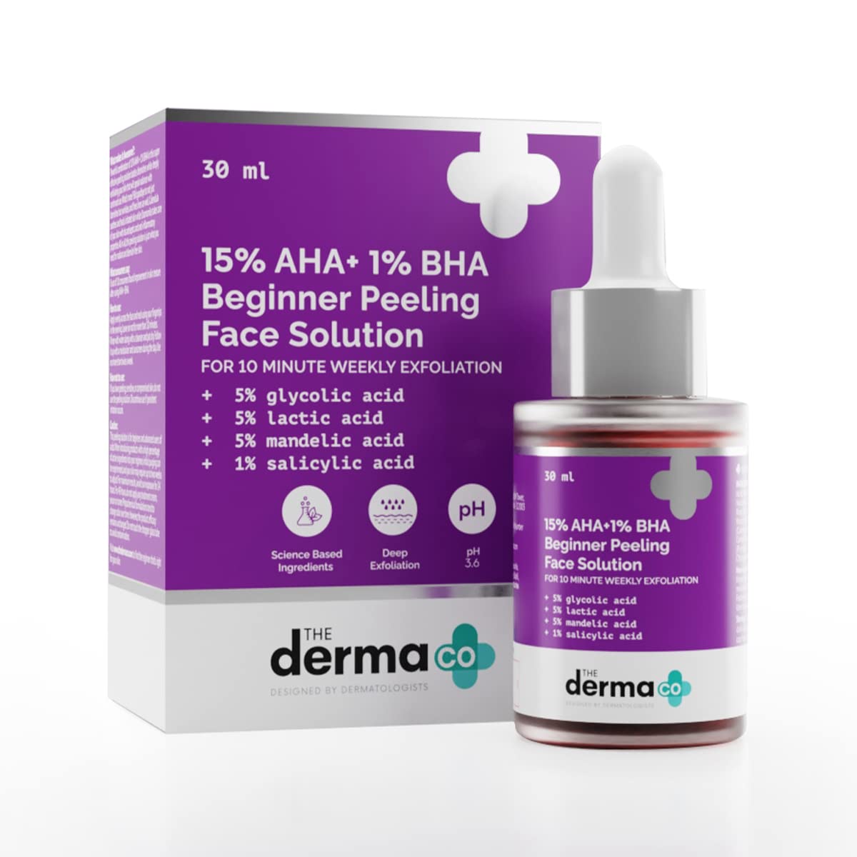 The Derma Co 15% AHA + 1% BHA Beginner Facial Exfoliant | Helps Clear Clogged Pores, Acne Marks & Wrinkles | 10 Min Deep Exfolia