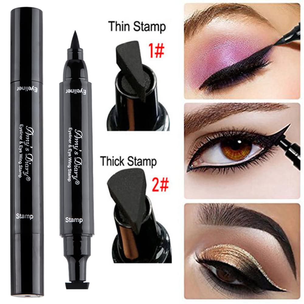 Amy'S Diary Eyeliner Stamp 2 Pens Winged Stamp Eyeliner, Perfect Wing Cat Eye Stencil Stamp For All Eye Shapes, Winged Eyeliner