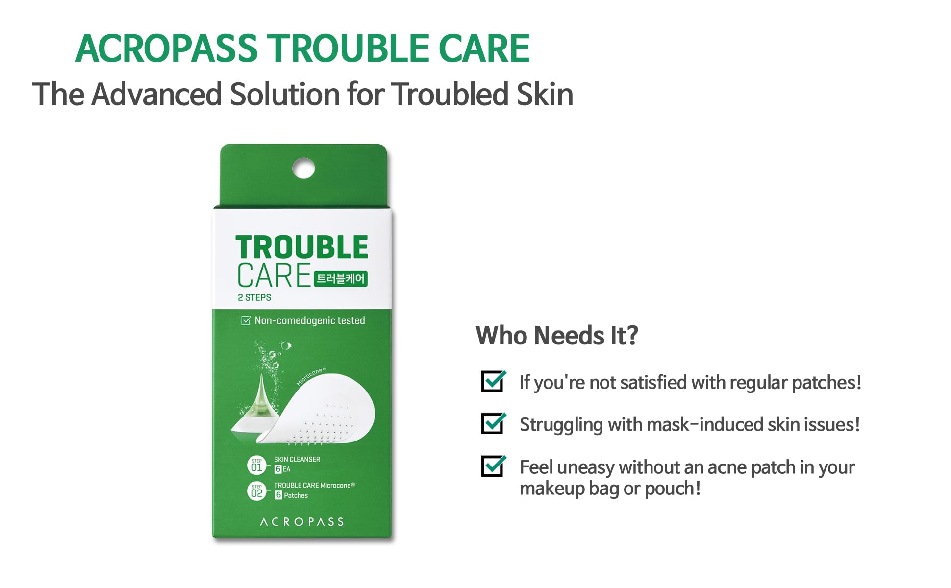 Acropass Trouble Care Microcone for Blemishes - Hydrocolloid, Pimple Spot Patches (6 count + 6 skin clenasers)