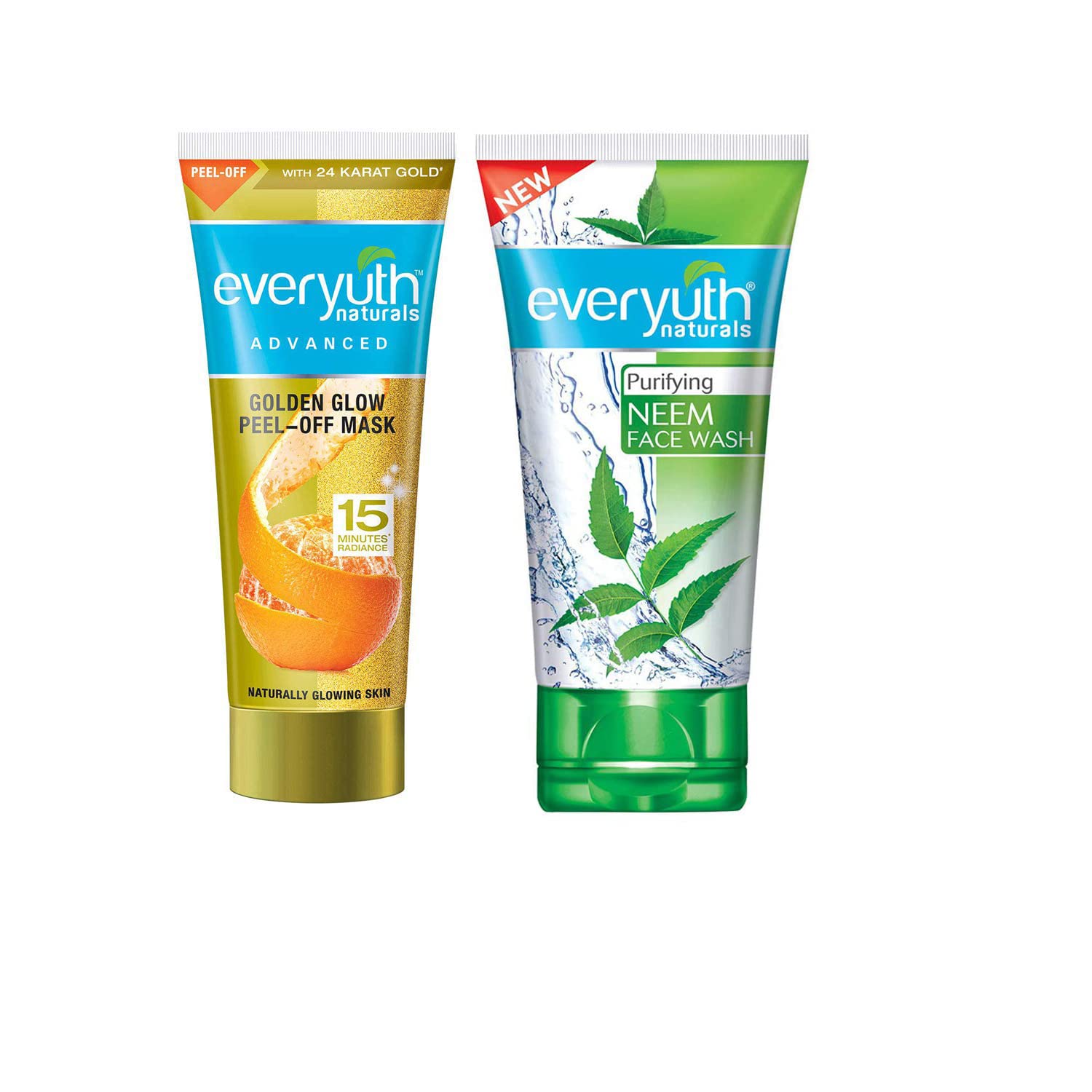 Everyuth Advanced Golden Glow PeelOff Mask, 50Gm And Purifying Neem Face Wash, 50Gm, Combo Pack