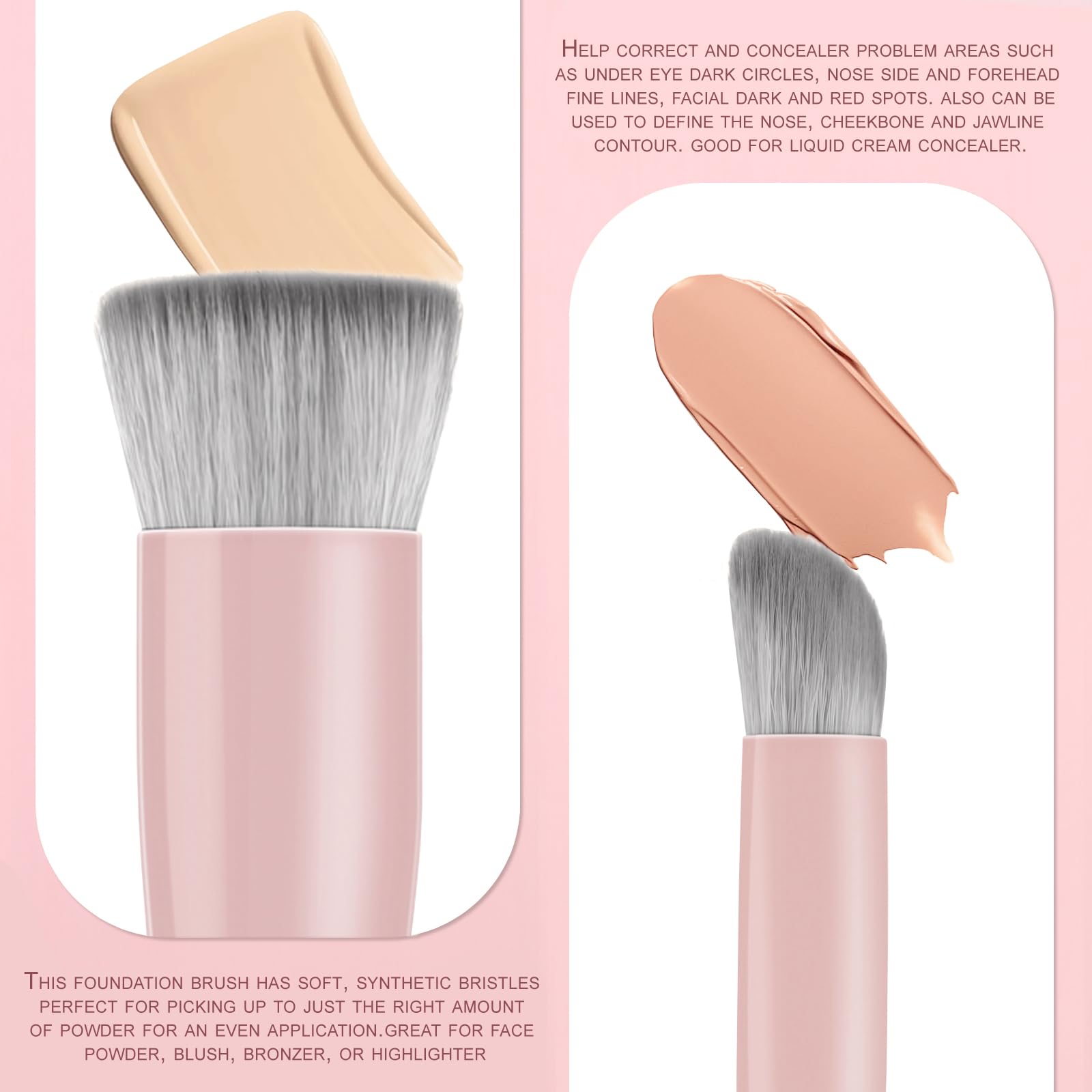 KINGMAS Foundation Makeup Brushes, Flat Top Kabuki Concealer Brush Under Eye Nose Contour Brush for Liquid Cream Powder Blending