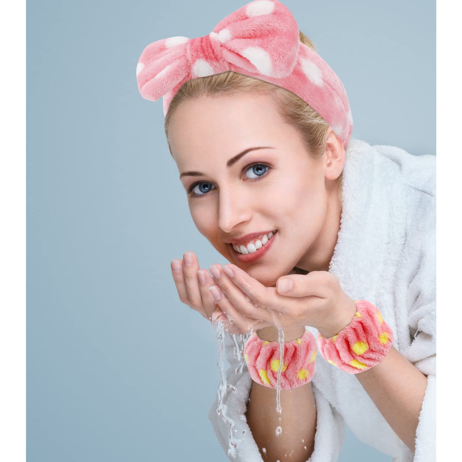 Tihebax 12Pcs Spa Headband And Wristband Set Super Cute Soft Microfiber Makeup Headband For Women Girls Elastic Bow Skincare Hea