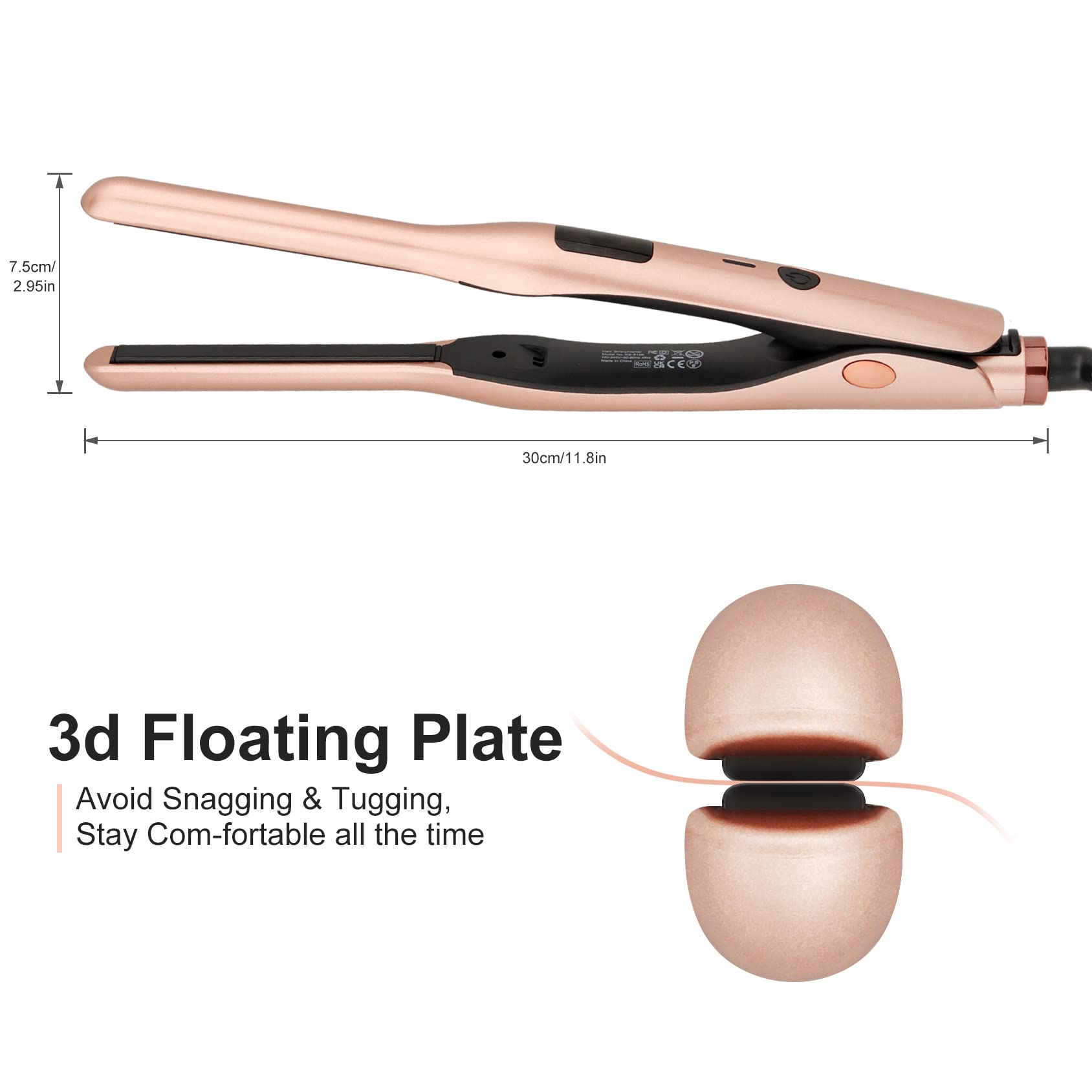 Pencil Flat Iron for Short Hair, Pro Straightener and Curler 2 in 1 Ceramic Mini Small Flat Iron for Short Hair, Beards & Pixies